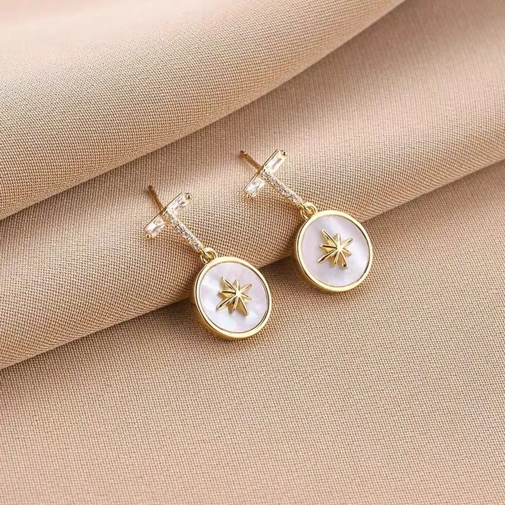 💎 BOGO❗️8-pointed shining Lucky Star Earrings mother of pearl gold - Picture 3 of 7